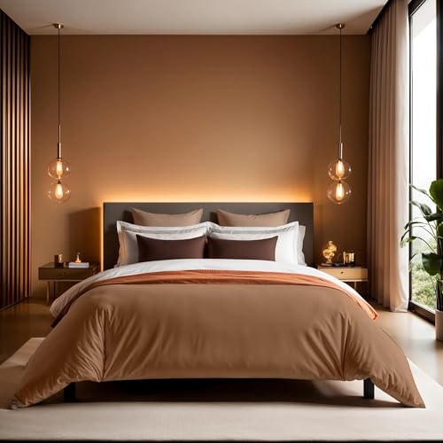 Premium Ranforce Double Quilt Cover (200 x 200 cm), 100% Cotton, Brown | Button Closure, 155 Thread Count | Machine Washable at 30°C, Soft & Durable von Nuit Des Rêves