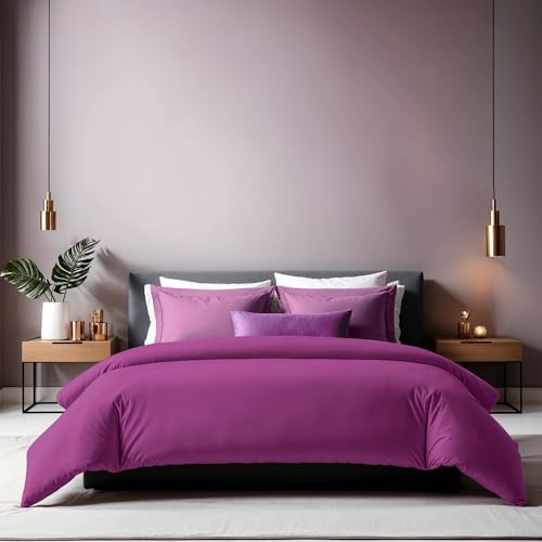 Premium Ranforce Double Quilt Cover (200 x 200 cm), 100% Cotton, Purple | Button Closure, 155 Thread Count | Machine Washable at 30°C, Soft & Durable von Nuit Des Rêves