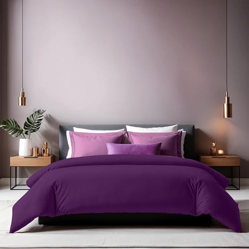 Premium Ranforce Double Quilt Cover (200 x 200 cm), 100% Cotton, Purple | Button Closure, 155 Thread Count | Machine Washable at 30°C, Soft & Durable von Nuit Des Rêves