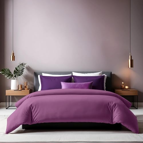 Premium Ranforce Double Quilt Cover (200 x 200 cm), 100% Cotton, Purple | Button Closure, 155 Thread Count | Machine Washable at 30°C, Soft & Durable von Nuit Des Rêves