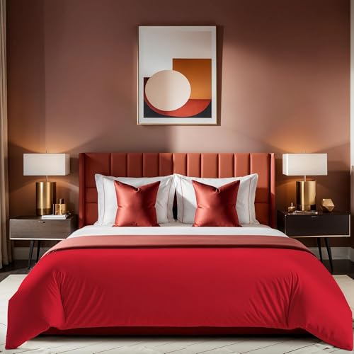 Premium Ranforce Double Quilt Cover (200 x 200 cm), 100% Cotton, Red | Button Closure, 145 Thread Count | Machine Washable at 30°C, Soft & Durable von Nuit Des Rêves