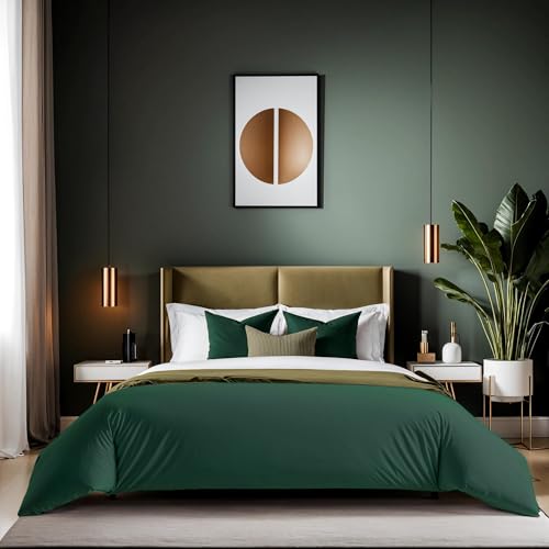 Premium Ranforce Double Quilt Cover (200 x 200 cm), Dark Green | 100% Cotton, 155 Thread Count, Button Closure | Machine Washable at 30°C, Soft & Durable von Nuit Des Rêves