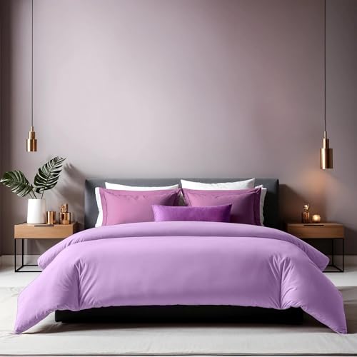 Premium Ranforce Double Quilt Cover (200 x 200 cm), Lilac, 100% Cotton, 155 Thread Count, Button Closure, Machine Washable at 30°C | Soft & Stylish Bedding von Nuit Des Rêves