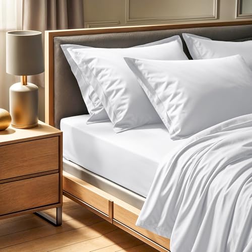 Premium Ranforce Double XL Fitted Sheet (140 x 200+30 cm) | 100% Cotton, 145 Thread Count | Machine Washable at 30°C | Elegant White Color for Comfort von Nuit Des Rêves