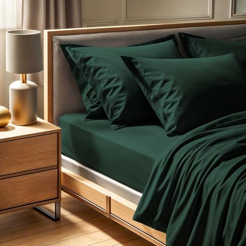 Premium Ranforce Double XL Fitted Sheet (140 x 200+30 cm) - 100% Cotton, 155 Thread Count, Dark Green | Machine Washable at 30°C, Soft & Durable von Nuit Des Rêves