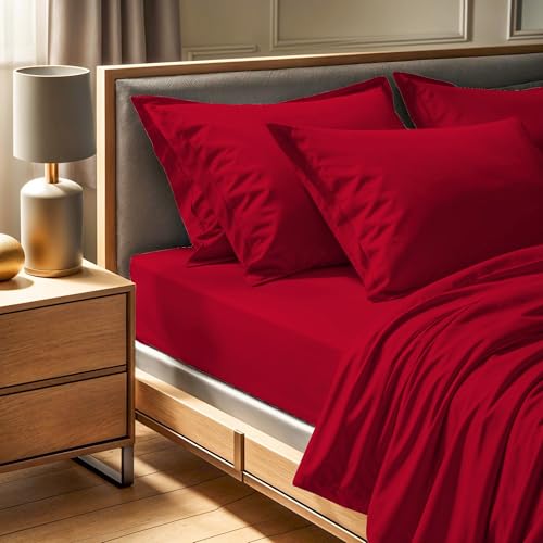 Premium Ranforce King Fitted Sheet, Claret Red, 160 x 200+30 cm | 100% Cotton, 145 Thread Count | Machine Washable at 30°C, Soft & Durable von Nuit Des Rêves