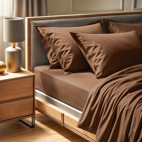 Premium Ranforce King Fitted Sheet (160 x 200+30 cm), 100% Cotton, 155 Thread Count, Brown | Machine Washable at 30°C | Soft & Durable for Ultimate Comfort von Nuit Des Rêves