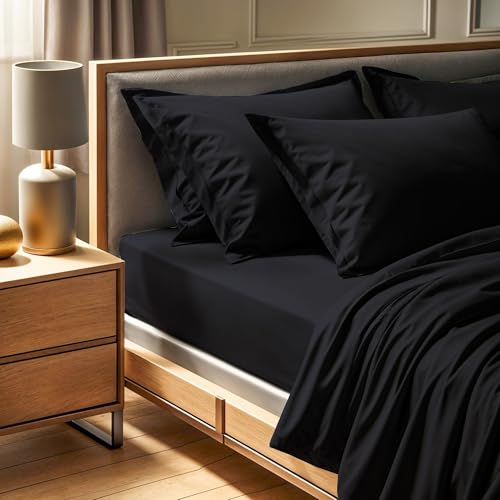 Premium Ranforce King Fitted Sheet (160 x 200+30 cm) | 100% Cotton, 145 Thread Count, Machine Washable at 30°C | Elegant Black Color for Luxurious Comfort von Nuit Des Rêves