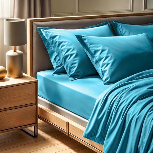 Premium Ranforce Single Fitted Sheet (90 x 200+30 cm), 100% Cotton, 155 Thread Count, Turquoise | Machine Washable at 30°C | Soft & Durable for Comfort von Nuit Des Rêves