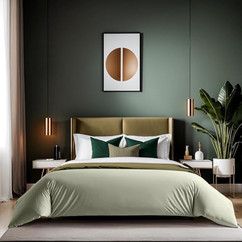Premium Ranforce Single Quilt Cover (135 x 200 cm), 100% Cotton, Green | Button Closure, 155 Thread Count | Machine Washable at 30°C, Soft & Durable, Twin von Nuit Des Rêves