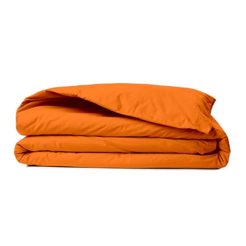 Premium Ranforce Single Quilt Cover (135 x 200 cm), 100% Cotton, Orange | Button Closure, 155 Thread Count | Machine Washable at 30°C, Soft & Durable von Nuit Des Rêves
