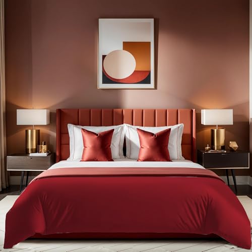 Premium Ranforce Single Quilt Cover (135 x 200 cm), 100% Cotton, Red | Button Closure, 145 Thread Count | Machine Washable at 30°C, Soft & Durable von Nuit Des Rêves