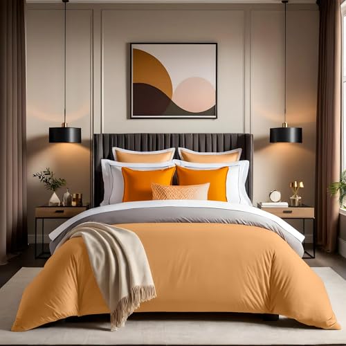Premium Ranforce Single XXL Quilt Cover (155 x 220 cm), 100% Cotton, Orange | Button Closure, 155 Thread Count | Machine Washable at 30°C, Soft & Durable von Nuit Des Rêves