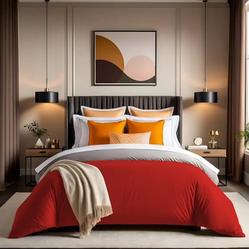 Premium Ranforce Single XXL Quilt Cover (155 x 220 cm), 100% Cotton, Red | Button Closure, 145 Thread Count | Machine Washable at 30°C, Soft & Durable, Twin von Nuit Des Rêves