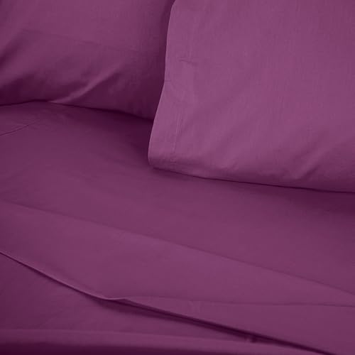 Premium Ranforce Super King Fitted Sheet (180x200+30 cm) - 100% Cotton, 155 Thread Count, Machine Washable at 30°C, Elegant Purple Color for Luxurious Comfort von Nuit Des Rêves