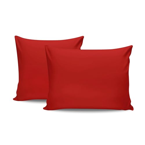 Premium Red Pillowcase Set (2 Pieces), 80 x 80 cm | 100% Cotton Ranforce, 145 Thread Count | Envelope Closure, Machine Washable at 30°C | Soft & Durable von Nuit Des Rêves