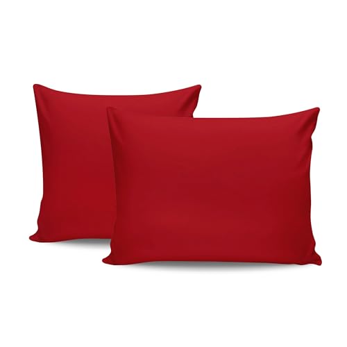 Premium Red Pillowcase Set (2 Pieces), 80 x 80 cm | 100% Cotton Ranforce, 145 Thread Count | Envelope Closure, Machine Washable at 30°C | Soft & Durable von Nuit Des Rêves