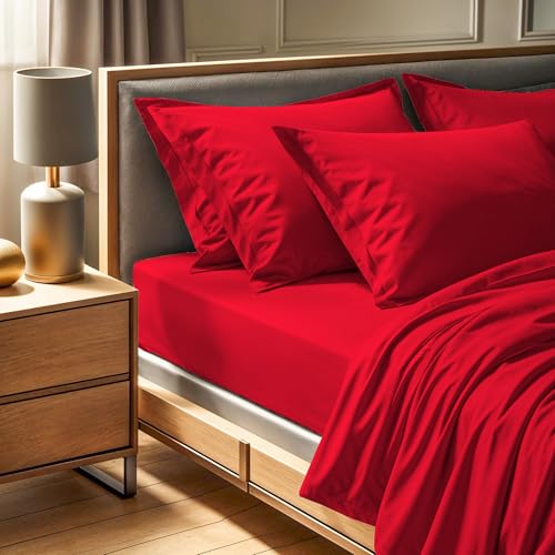 Premium Red Ranforce Single Fitted Sheet (90 x 200+30 cm) | 100% Cotton, 145 Thread Count | Machine Washable at 30°C | Soft & Durable Bedding, Twin von Nuit Des Rêves