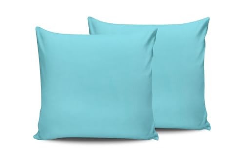 Turquoise Cotton Pillowcase Set (2 Pieces), 80 x 80 cm | 100% Cotton Ranforce, Antibacterial, Machine Washable, Envelope Closure | Soft & Durable von Nuit Des Rêves