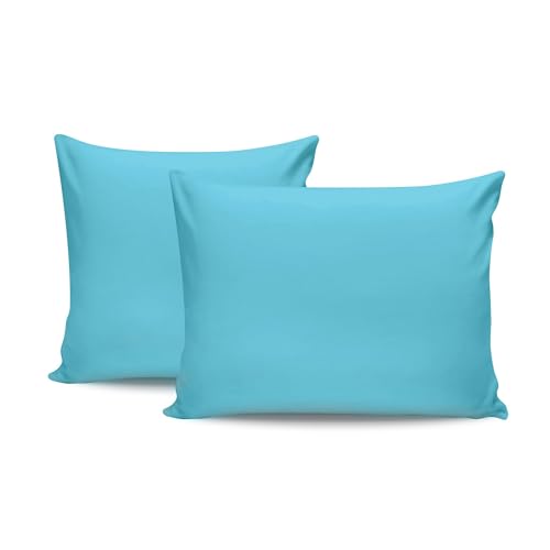 Turquoise Pillowcase Set (2 Pieces), 80 x 80 cm | 100% Cotton Ranforce, 155 Thread Count, Envelope Closure | Machine Washable at 30°C, Soft & Durable von Nuit Des Rêves