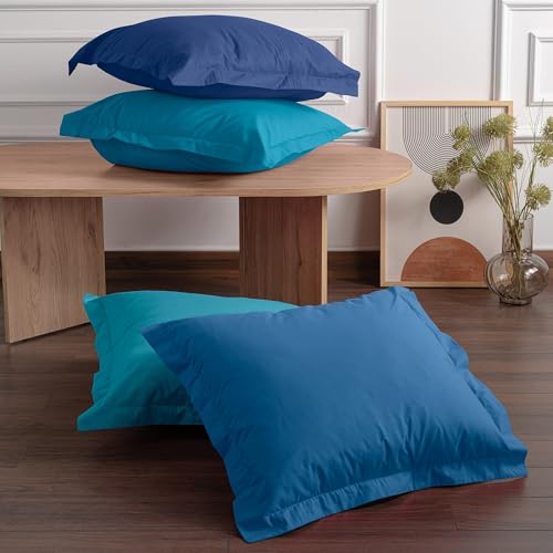 Turquoise Pillowcase Set (2 Pieces), 80 x 80 cm | 100% Cotton Ranforce, 155 Thread Count, Envelope Closure | Machine Washable at 30°C, Soft & Durable von Nuit Des Rêves