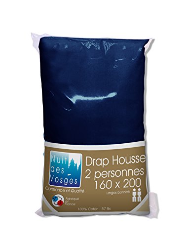 Nuit des Vosges 2099836 Cotoval Spannbettlaken Uni Baumwolle Marineblau 160 x 200 cm von Nuit des Vosges
