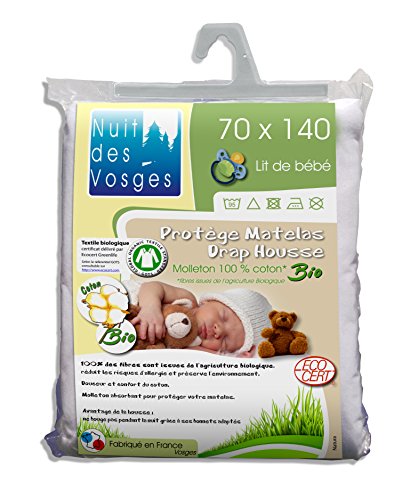 Nuit des Vosges 230142 Matratzenschoner, Molton, Bio für Babybett Baumwolle weiß 70 x 140 cm von Nuit des Vosges