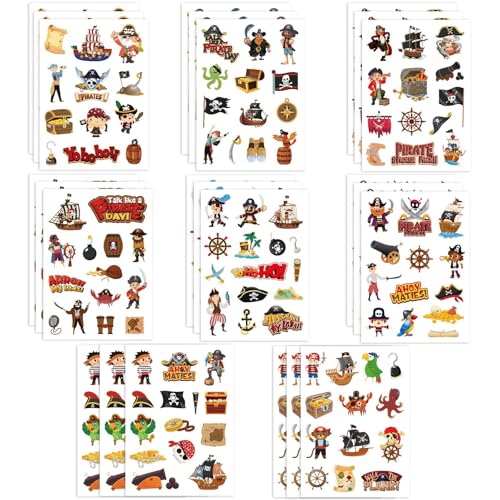 24 Blatt Piraten Aufkleber für Kinder - 8 Stile Lustige Sticker für Wasserflaschen, Scrapbooking & Geburtstagsparty, Perfekt als Mitgebsel, Schulbelohnung und Bastelprojekte von Nujvnuj