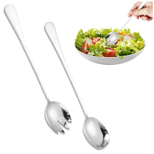 28cm Salatbesteck Set aus Edelstahl (2-tlg.) - Extra große Servierlöffel & Gabel mit langen Griffen - Rostfreies Küchenbesteck für Familie, Restaurant & Catering - Spülmaschinenfest & Langlebig von Nujvnuj