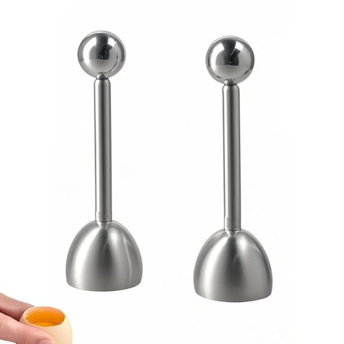2er-Set Edelstahl Eieröffner mit Kugel - Premium Eierköpfer für harte & weiche Eier Rostfreier Eiercracker mit Sollbruchstellen-Technik Zeitsparend für Frühstück, Küche & Restaurant (silber) von Nujvnuj