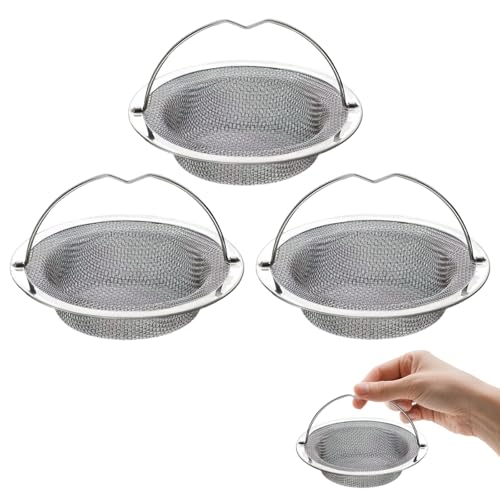 3er-Pack Edelstahl Abflusssieb mit Griff Rostfreier Verstopfungsschutz für Küchenspüle & Waschbecken Praktisches Spülbeckensieb für Speisereste Haare Schmutz (11 x 7 x 2 cm, Hochwertiger Edelstahl) von Nujvnuj