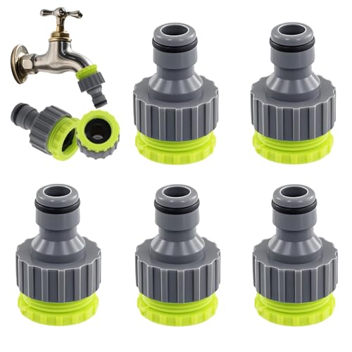 6-tlg. Wasserhahn Adapter Set 1/2" & 3/4" 2-in-1 Gartenschlauchanschluss aus Kunststoff kompatibel mit Gardena Standard-Wasserhähnen. Ideal für Garten Reinigung Haustierpflege. Inkl. Dichtungen (Grün) von Nujvnuj