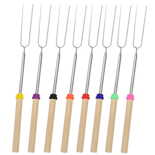 8 Stück Stockbrot Spieße Edelstahl - Ausziehbare Grillspieße (31-81cm), Teleskop Marshmallow Stöcke für Camping & Grillparty, Rostfreie Schaschlikspieße mit Holzgriff von Nujvnuj