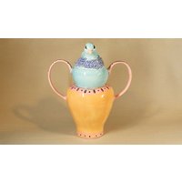 Keramik Handgemachte Amphore Vase Mit Vogel, Handbemalte Vase, Dekoration, Einzigartiges Geschenk von NukaClay