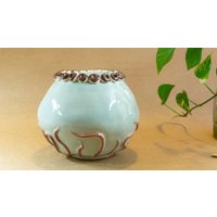 Keramik Handgemachte Mollige Vase, Handbemalte Indoor Pflanzer Einzigartige Dekoration Geschenk von NukaClay