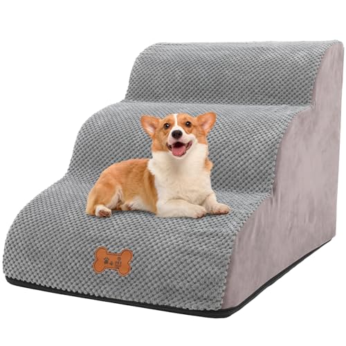 Hundetreppe für Kleine Hunde, 3 Stufen Haustiertreppe für Bett und Sofa aus Hochdichtem Schwamm, Katzentreppe Hunderampe mit Abnehmbarem, Waschbarem Bezug und Rutschfestem Boden, 40 cm Hoch Hundetreppe für Kleine Hunde, 3 Stufen Haustiertreppe für Bett und Sofa aus Hochdichtem Schwamm, Katzentreppe Hunderampe mit Abnehmbarem, Waschbarem Bezug und Rutschfestem Boden, 40 cm Hoch von Nukdey