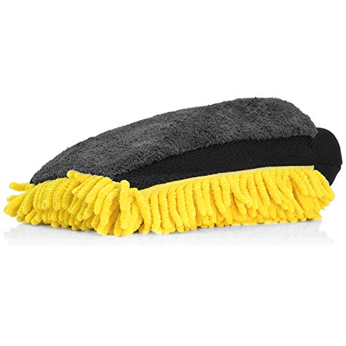 Nuke Guys - 3in1 Mikrofaser Waschhandschuh für die sanfte Autowäsche; Chenille - Insektenmesh - Microfaser (grau/gelb) von Nuke Guys