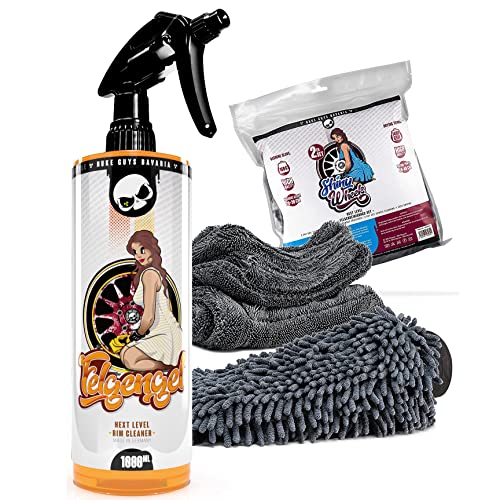 Nuke Guys Auto Felgen Wasch Set Felgengel, Felgenreiniger säurefrei 1L Sprühflasche + Shiny Wheels Mikrofaser Set mit Waschhandschuh + Trockentuch mit sanften Fasern, 40x40cm,1400GSM Nuke Guys Auto Felgen Wasch Set Felgengel, Felgenreiniger säurefrei 1L Sprühflasche + Shiny Wheels Mikrofaser Set mit Waschhandschuh + Trockentuch mit sanften Fasern, 40x40cm,1400GSM von Nuke Guys