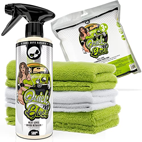 Nuke Guys Auto Wasch- und Pflegeset - Quick'n'Gloss 500ml Quick Detailer + Quick'n'Gloss 3er Pack Mikrofasertücher 40x40cm, 500GSM Nuke Guys Auto Wasch- und Pflegeset - Quick'n'Gloss 500ml Quick Detailer + Quick'n'Gloss 3er Pack Mikrofasertücher 40x40cm, 500GSM von Nuke Guys