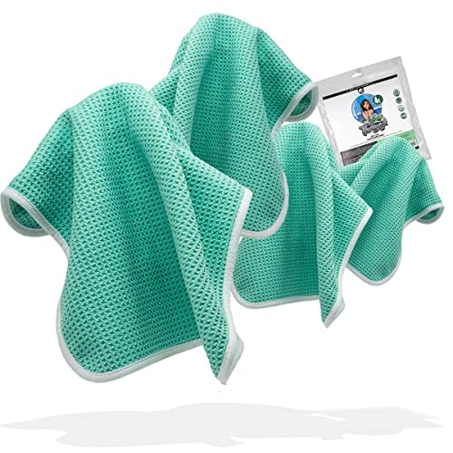 Nuke Guys Auto Glastücher Streifenfrei - See Through Glasreinigungstücher - 4er Pack Mikrofaser Waffeltücher Fenstertücher 35x35cm, 450GSM, Mint von Nuke Guys
