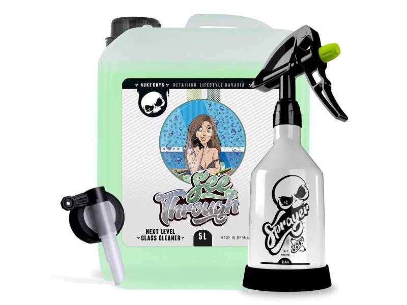 Nuke Guys See Through Glasreiniger 5L Kanister + Dispenser + Sprühflasche Glasreiniger (Set, [3-St. Auto Scheiben Reiniger - mit Zubehör) von Nuke Guys