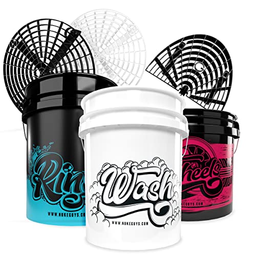 Nuke Guys Wascheimer Set - 3 Eimer Waschmethode - 5 GAL Wash Bucket für Autoschampoo + 5 GAL Rinse Bucket zum Ausspülen + 3,5 GAL Wheel Bucket Felgen + 2X Grit Guard Einsatz + Washboard Nuke Guys Wascheimer Set - 3 Eimer Waschmethode - 5 GAL Wash Bucket für Autoschampoo + 5 GAL Rinse Bucket zum Ausspülen + 3,5 GAL Wheel Bucket Felgen + 2X Grit Guard Einsatz + Washboard von Nuke Guys