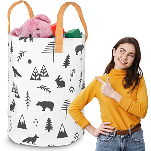 NUKIDO Freistehender Spielzeugeimer Großes Geräumiges Charmantes Design Haltbares Material Leicht zu reinigen Starke Ohren Baumwolle 60 cm x 35 cm Weiß von Nukido