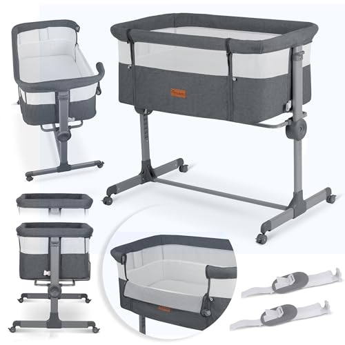 Nukido Babybett Beistellbett Reisebett - Bis 9 kg 5 Monate - Mit Matratze - Klappbar - Auf Rollen - Höhenverstellbar - Dunkelgrau Nukido Babybett Beistellbett Reisebett - Bis 9 kg 5 Monate - Mit Matratze - Klappbar - Auf Rollen - Höhenverstellbar - Dunkelgrau von Nukido
