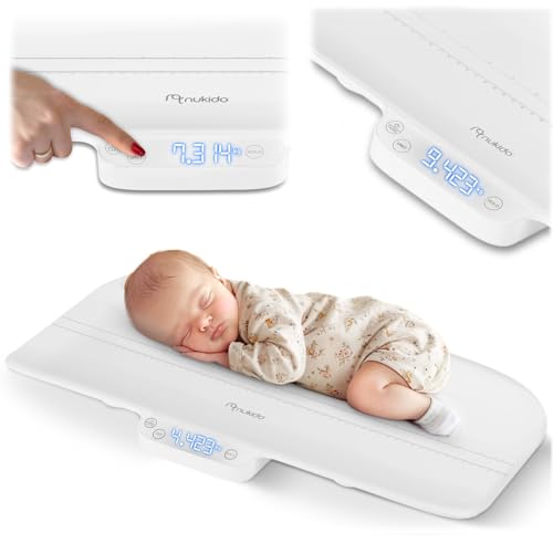 Nukido Babywaage Wiegeschale Baby Waage 40 kg Tragkraft 5 Gramm Genauigkeit Tara Holdfunktion Integrierte Messskala Weiß von Nukido