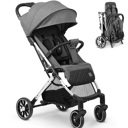 Nukido Kinder Wagen Kinderwagen Babywagen Bis 15 kg Große Räder Sitzbuggy Buggy Zusammenklappbar Handgepäck Leicht Verstellbare Rückenlehne Dunkelgrau von Nukido