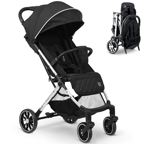 Nukido Kinder Wagen Kinderwagen Babywagen Bis 15 kg Große Räder Sitzbuggy Buggy Zusammenklappbar Handgepäck Leicht Verstellbare Rückenlehne Schwarz von Nukido