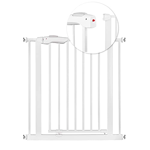 Nukido Treppenschutzgitter Ohne Bohren Türschutzgitter 90° Stop Türgitter Baby Kinder Kindergitter Schutzgitter Breite Verstellbar 75-105 cm Weiß 105 x 78 cm von Nukido