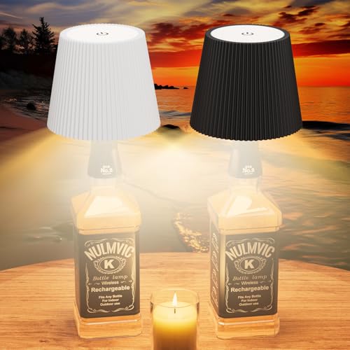 Nulmvic 2 Stück Flaschenlampe LED Aufladbar - 5200mAh Tischlampe Kabellos Dimmbar 3 Farben - Flaschenlicht Touch Control IP54 Spritzwassergeschützt für Innen Außen Familie Restaurant (Schwarz+Weiß) von Nulmvic