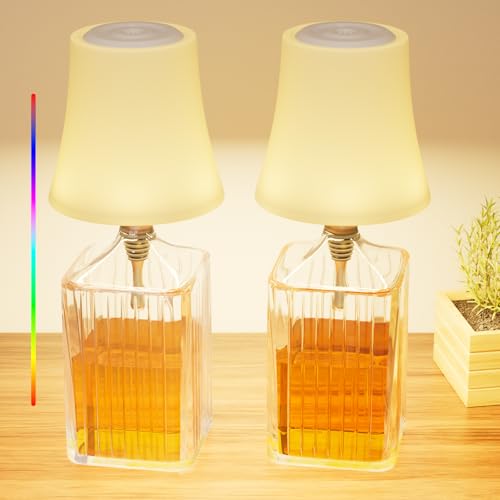 Nulmvic 2 Stück LED Akku Flaschenlampe - Flaschenlampe Aufsatz LED - 7 Modi Stufenlos Dimmbare Licht - Touch Control Flaschenlicht Kabellos IP54 Wasserdicht für Restaurants Schlafzimmer von Nulmvic